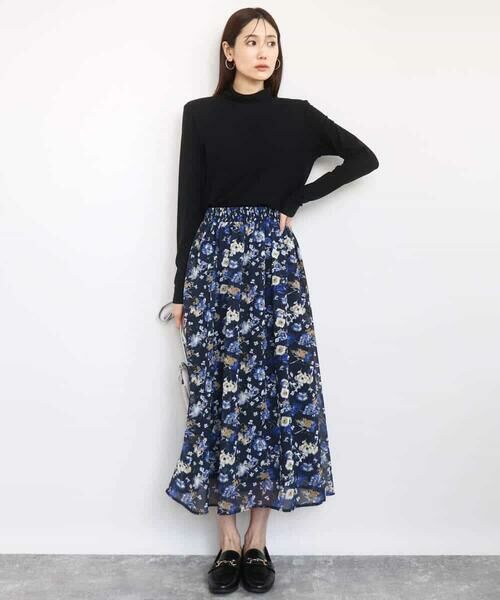 MK MICHEL KLEIN / エムケーミッシェルクラン ロング・マキシ丈スカート | クラシックフラワープリント シフォンスカート/洗える | 詳細8