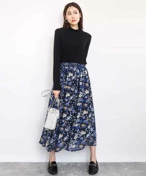MK MICHEL KLEIN / エムケーミッシェルクラン ロング・マキシ丈スカート | クラシックフラワープリント シフォンスカート/洗える | 詳細9