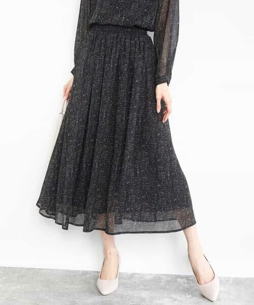 MK MICHEL KLEIN / エムケーミッシェルクラン ロング・マキシ丈スカート | ツイード調チェックプリント シフォンスカート/洗える | 詳細1