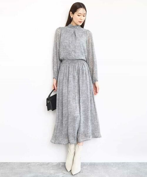 MK MICHEL KLEIN / エムケーミッシェルクラン ロング・マキシ丈スカート | ツイード調チェックプリント シフォンスカート/洗える | 詳細10