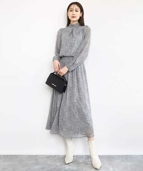 MK MICHEL KLEIN / エムケーミッシェルクラン ロング・マキシ丈スカート | ツイード調チェックプリント シフォンスカート/洗える | 詳細11