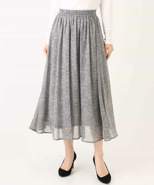 MK MICHEL KLEIN / エムケーミッシェルクラン ロング・マキシ丈スカート | ツイード調チェックプリント シフォンスカート/洗える | 詳細12