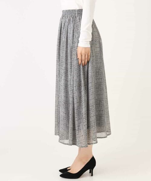 MK MICHEL KLEIN / エムケーミッシェルクラン ロング・マキシ丈スカート | ツイード調チェックプリント シフォンスカート/洗える | 詳細13