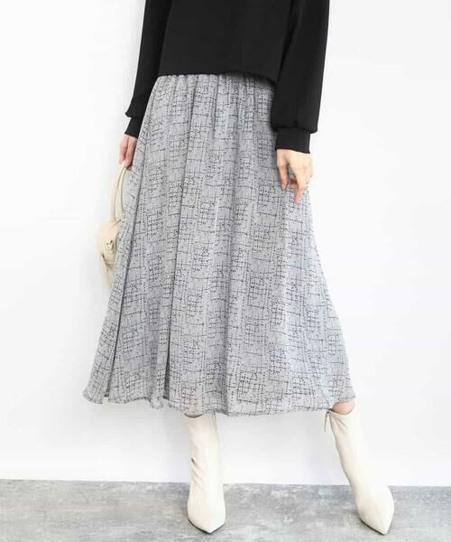 MK MICHEL KLEIN / エムケーミッシェルクラン ロング・マキシ丈スカート | ツイード調チェックプリント シフォンスカート/洗える | 詳細5