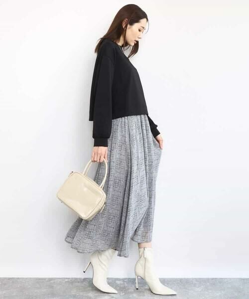 MK MICHEL KLEIN / エムケーミッシェルクラン ロング・マキシ丈スカート | ツイード調チェックプリント シフォンスカート/洗える | 詳細7