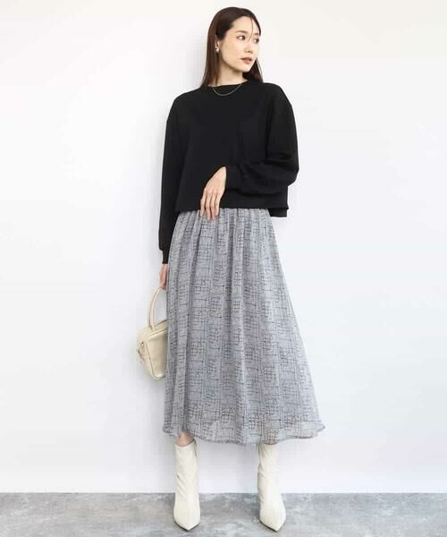 MK MICHEL KLEIN / エムケーミッシェルクラン ロング・マキシ丈スカート | ツイード調チェックプリント シフォンスカート/洗える | 詳細8