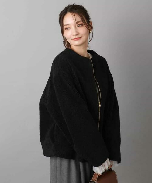 MK MICHEL KLEIN / エムケーミッシェルクラン その他アウター | ノーカラーボアブルゾン/洗える | 詳細1