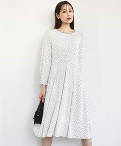 MK MICHEL KLEIN / エムケーミッシェルクラン ロング・マキシ丈ワンピース | タックデザイン幾何柄ワンピース/洗える