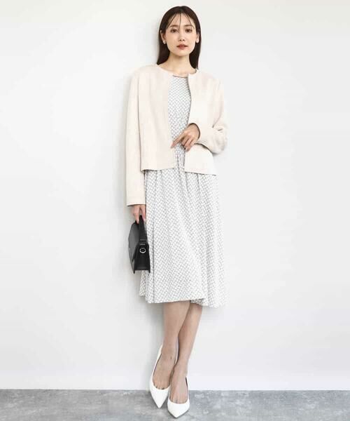 MK MICHEL KLEIN / エムケーミッシェルクラン ロング・マキシ丈ワンピース | タックデザイン幾何柄ワンピース/洗える | 詳細9