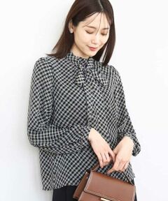 MK MICHEL KLEIN / エムケーミッシェルクラン シャツ・ブラウス | チェック柄ボウタイシフォンブラウス/洗える