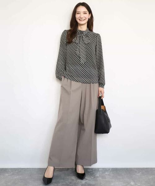 MK MICHEL KLEIN / エムケーミッシェルクラン シャツ・ブラウス | チェック柄ボウタイシフォンブラウス/洗える | 詳細8