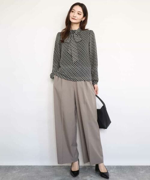 MK MICHEL KLEIN / エムケーミッシェルクラン シャツ・ブラウス | チェック柄ボウタイシフォンブラウス/洗える | 詳細9