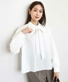 MK MICHEL KLEIN / エムケーミッシェルクラン シャツ・ブラウス | ボウタイ付きスタンドネックコットンブラウス/洗える