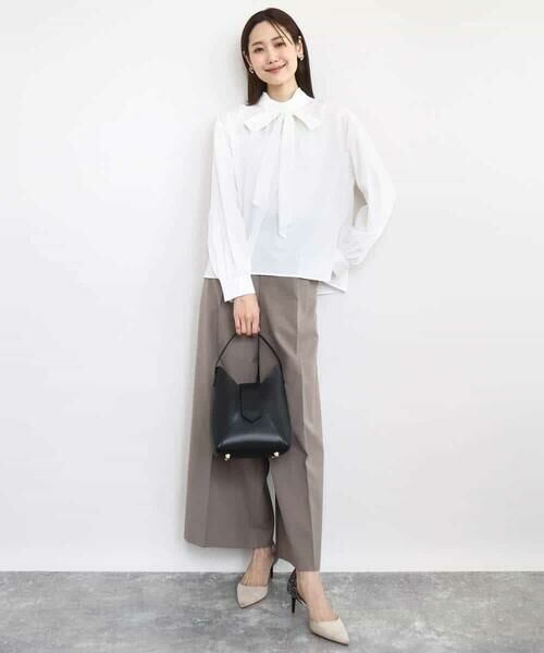 MK MICHEL KLEIN / エムケーミッシェルクラン シャツ・ブラウス | ボウタイ付きスタンドネックコットンブラウス/洗える | 詳細2