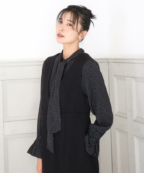 MK MICHEL KLEIN/エムケーミッシェルクラン パウダーサテン ボウタイブラウス/洗える ブラック（ドット柄） M