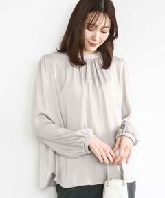 MK MICHEL KLEIN / エムケーミッシェルクラン シャツ・ブラウス | 起毛サテンバンドカラーギャザーブラウス/洗える