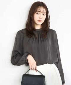 MK MICHEL KLEIN / エムケーミッシェルクラン シャツ・ブラウス | 起毛サテンバンドカラーギャザーブラウス/洗える