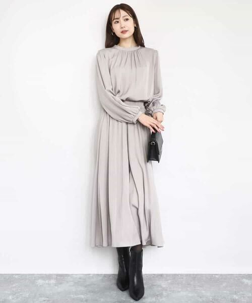 MK MICHEL KLEIN / エムケーミッシェルクラン シャツ・ブラウス | 起毛サテンバンドカラーギャザーブラウス/洗える | 詳細13