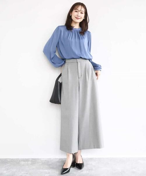 MK MICHEL KLEIN / エムケーミッシェルクラン シャツ・ブラウス | 起毛サテンバンドカラーギャザーブラウス/洗える | 詳細16