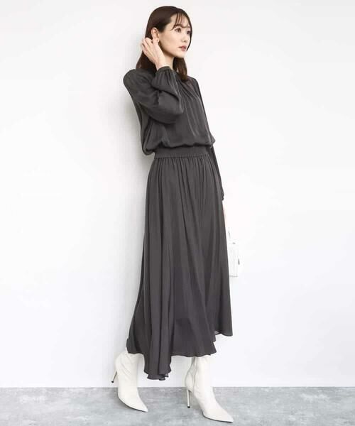 MK MICHEL KLEIN / エムケーミッシェルクラン シャツ・ブラウス | 起毛サテンバンドカラーギャザーブラウス/洗える | 詳細3