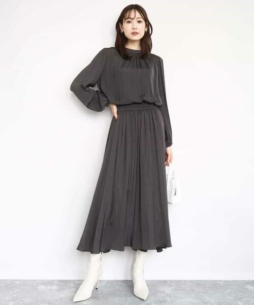 MK MICHEL KLEIN / エムケーミッシェルクラン シャツ・ブラウス | 起毛サテンバンドカラーギャザーブラウス/洗える | 詳細4