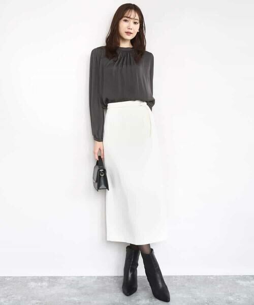 MK MICHEL KLEIN / エムケーミッシェルクラン シャツ・ブラウス | 起毛サテンバンドカラーギャザーブラウス/洗える | 詳細6