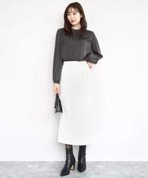 MK MICHEL KLEIN / エムケーミッシェルクラン シャツ・ブラウス | 起毛サテンバンドカラーギャザーブラウス/洗える | 詳細7