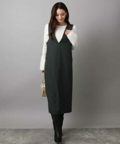 MK MICHEL KLEIN / エムケーミッシェルクラン ロング・マキシ丈スカート | ウールライクVネックジャンパースカート/洗える