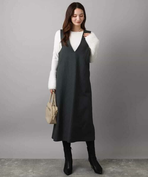 MK MICHEL KLEIN / エムケーミッシェルクラン ロング・マキシ丈スカート | ウールライクVネックジャンパースカート/洗える | 詳細10