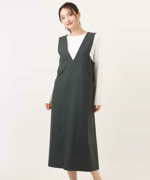 MK MICHEL KLEIN / エムケーミッシェルクラン ロング・マキシ丈スカート | ウールライクVネックジャンパースカート/洗える | 詳細16