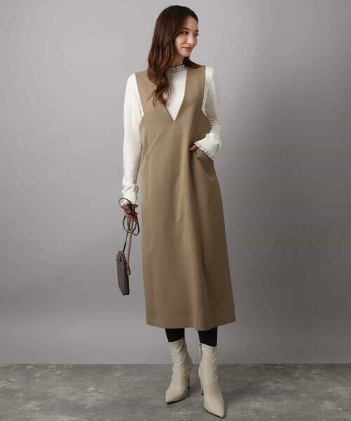 MK MICHEL KLEIN / エムケーミッシェルクラン ロング・マキシ丈スカート | ウールライクVネックジャンパースカート/洗える | 詳細2