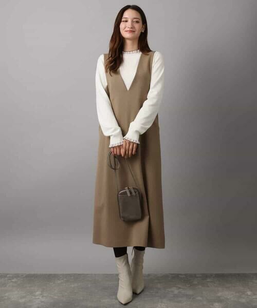 MK MICHEL KLEIN / エムケーミッシェルクラン ロング・マキシ丈スカート | ウールライクVネックジャンパースカート/洗える | 詳細3