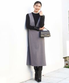 MK MICHEL KLEIN / エムケーミッシェルクラン ロング・マキシ丈スカート | ウールライク Vネックジャンパースカート/洗える