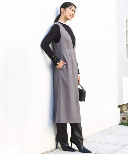 MK MICHEL KLEIN / エムケーミッシェルクラン ロング・マキシ丈スカート | ウールライク Vネックジャンパースカート/洗える | 詳細25