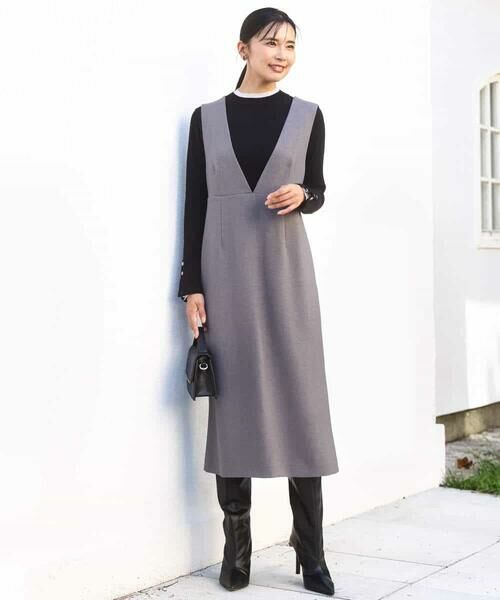 MK MICHEL KLEIN / エムケーミッシェルクラン ロング・マキシ丈スカート | ウールライク Vネックジャンパースカート/洗える | 詳細27