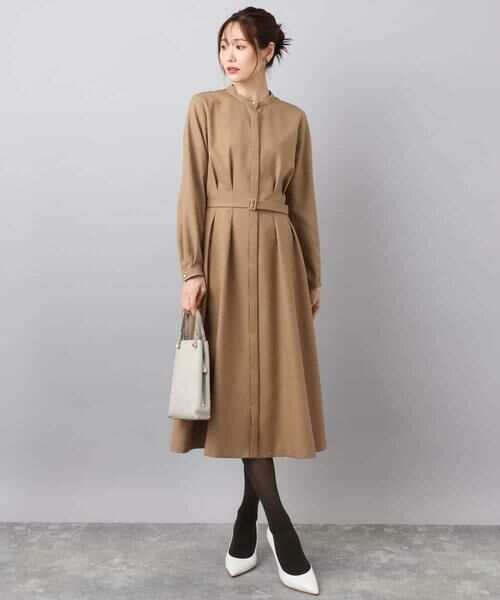 MK MICHEL KLEIN / エムケーミッシェルクラン ロング・マキシ丈ワンピース | ウエストタックデザインワンピース/洗える | 詳細7