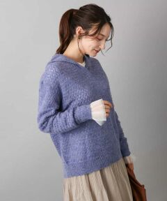 MK MICHEL KLEIN / エムケーミッシェルクラン ニット・セーター | 透かし編みニットフーディープルオーバー/洗える