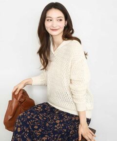 MK MICHEL KLEIN / エムケーミッシェルクラン ニット・セーター | 透かし編みニットフーディープルオーバー/洗える