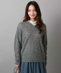 MK MICHEL KLEIN / エムケーミッシェルクラン ニット・セーター | 透かし編みニットフーディープルオーバー/洗える