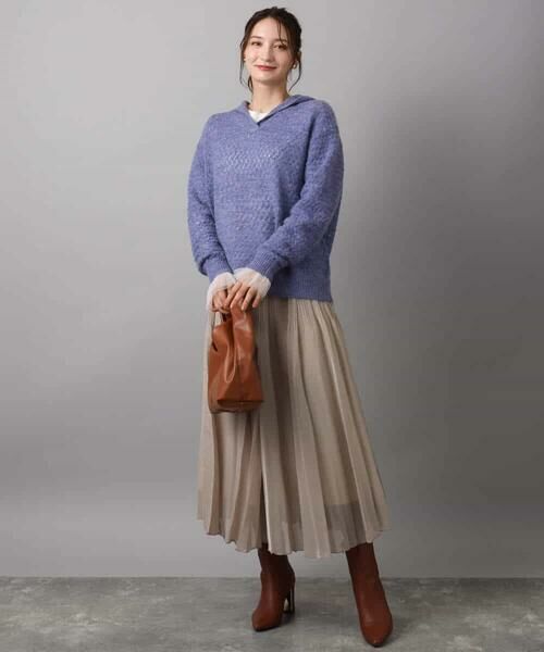MK MICHEL KLEIN / エムケーミッシェルクラン ニット・セーター | 透かし編みニットフーディープルオーバー/洗える | 詳細12
