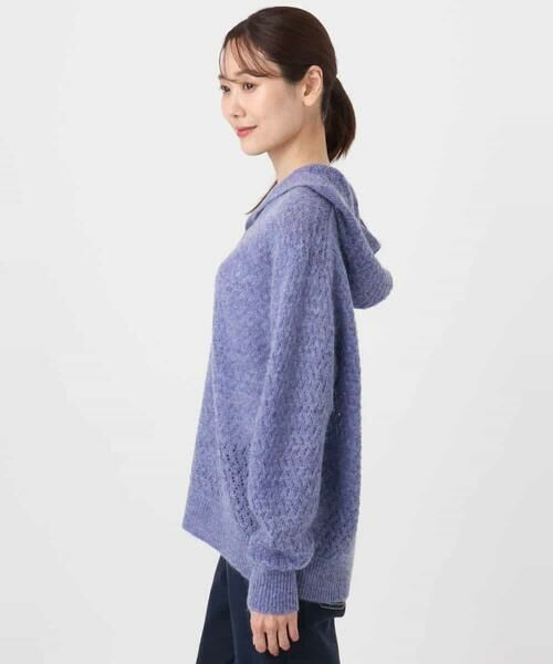 MK MICHEL KLEIN / エムケーミッシェルクラン ニット・セーター | 透かし編みニットフーディープルオーバー/洗える | 詳細14