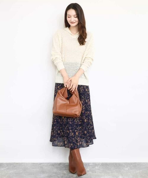 MK MICHEL KLEIN / エムケーミッシェルクラン ニット・セーター | 透かし編みニットフーディープルオーバー/洗える | 詳細2