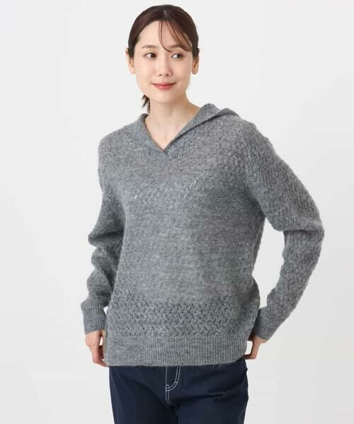 MK MICHEL KLEIN / エムケーミッシェルクラン ニット・セーター | 透かし編みニットフーディープルオーバー/洗える | 詳細21