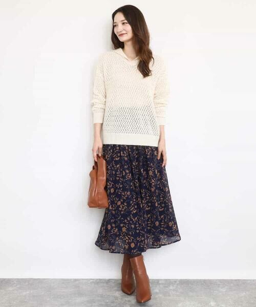 MK MICHEL KLEIN / エムケーミッシェルクラン ニット・セーター | 透かし編みニットフーディープルオーバー/洗える | 詳細4