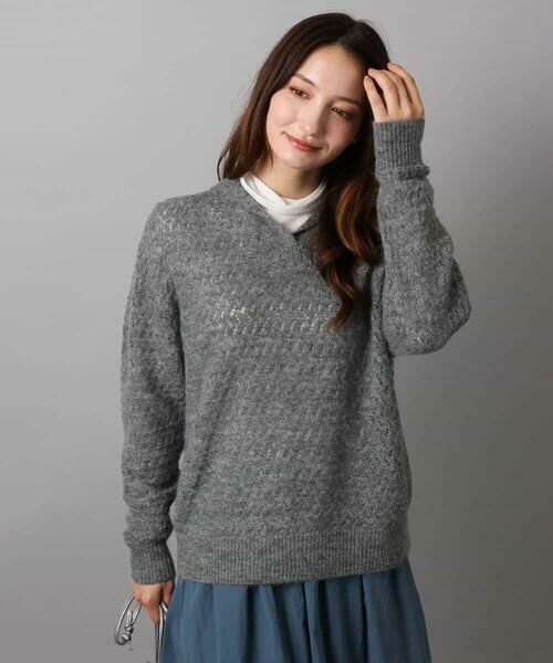 MK MICHEL KLEIN / エムケーミッシェルクラン ニット・セーター | 透かし編みニットフーディープルオーバー/洗える | 詳細5