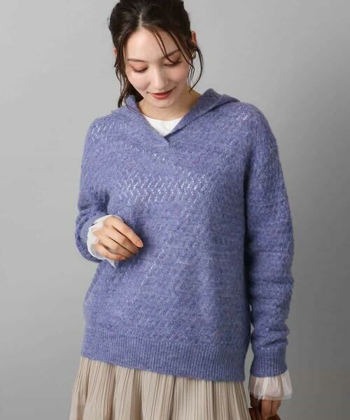MK MICHEL KLEIN / エムケーミッシェルクラン ニット・セーター | 透かし編みニットフーディープルオーバー/洗える | 詳細9