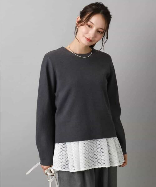 MK MICHEL KLEIN / エムケーミッシェルクラン ニット・セーター | スムース編みバック釦ニット/洗える | 詳細5