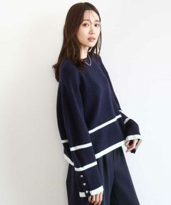 MK MICHEL KLEIN / エムケーミッシェルクラン ニット・セーター | 配色ライン片畦編みニット/洗える