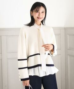 MK MICHEL KLEIN / エムケーミッシェルクラン ニット・セーター | 配色ライン片畦編みニット/洗える