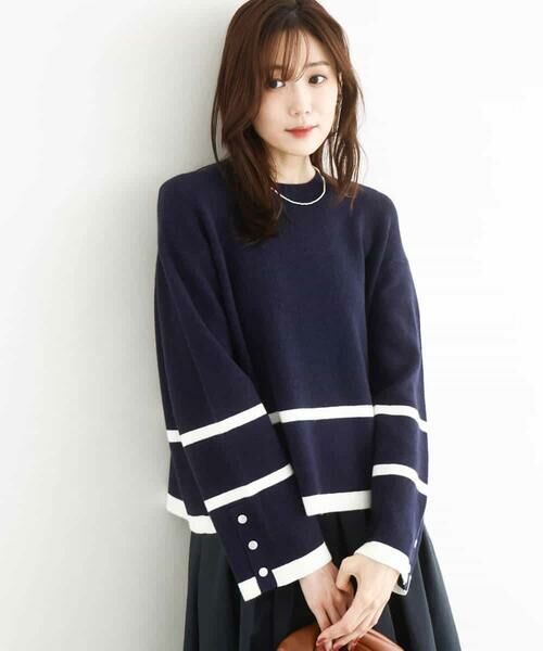 MK MICHEL KLEIN / エムケーミッシェルクラン ニット・セーター | 配色ライン片畦編みニット/洗える | 詳細1